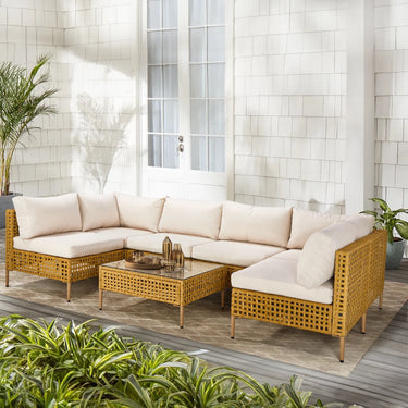 7-Piece Wicker Patio Furniture Set, Patio Furniture Set with Water Resistant Thick Cushions and Coffee Table, Beige